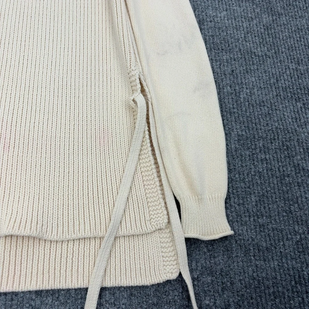 J Crew Sweater‎ Womens M Cream Side Tie Ribbed Knit Cotton Blend Tunic Preppy